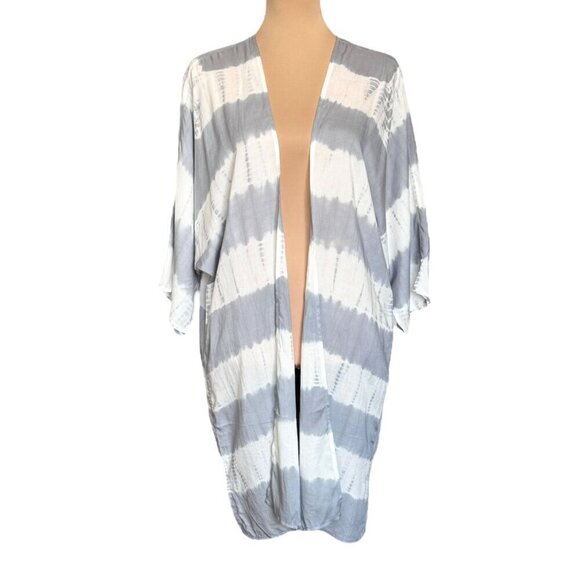 NWT Romeo & Juliet Beach Kimono Cover-Up Sz. L White Grey Vacation Cabana Boho - Picture 9 of 10